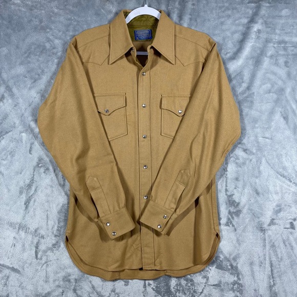 Pendleton Woolen Mills Mens Tan Western Snap Front Shirt 100% Virgin Wool Size M